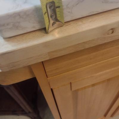 Oak Finish Stationary Kitchen Island with Added Marble Slab Top