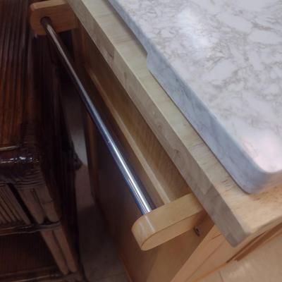 Oak Finish Stationary Kitchen Island with Added Marble Slab Top