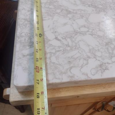 Oak Finish Stationary Kitchen Island with Added Marble Slab Top
