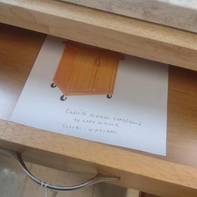 Oak Finish Stationary Kitchen Island with Added Marble Slab Top