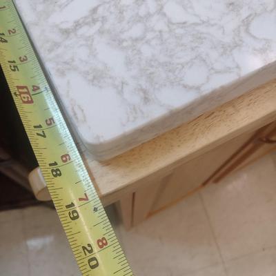 Oak Finish Stationary Kitchen Island with Added Marble Slab Top