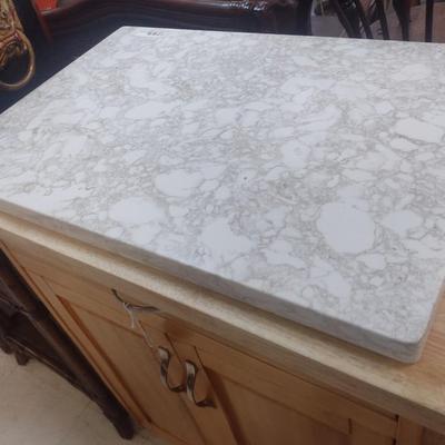 Oak Finish Stationary Kitchen Island with Added Marble Slab Top