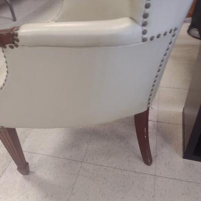 Mid Century Leather Wingback Chair with Brass Tack Accents