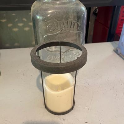 Three Oil Lamps & Mason Jar with Candle Inside (G-MG)