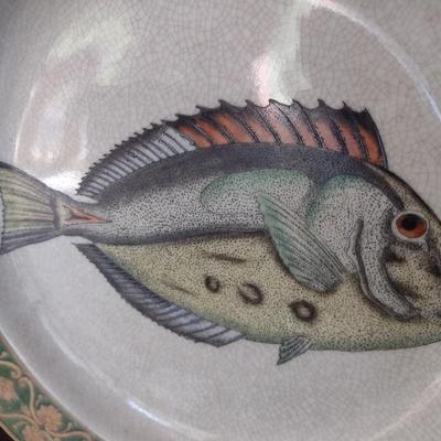 Pair of Heavy Pottery Chargers with Fish Theme