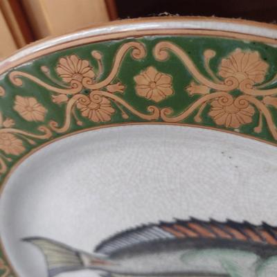 Pair of Heavy Pottery Chargers with Fish Theme