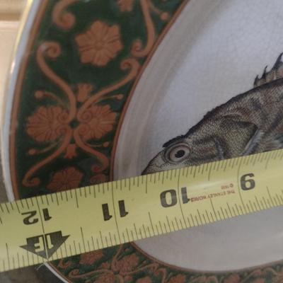 Pair of Heavy Pottery Chargers with Fish Theme