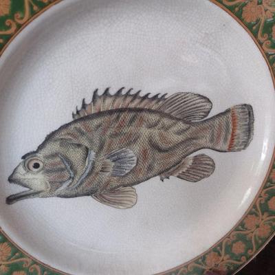 Pair of Heavy Pottery Chargers with Fish Theme