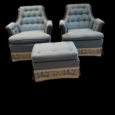 Pair of club chairs and ottoman