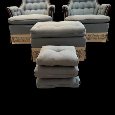 Pair of club chairs and ottoman