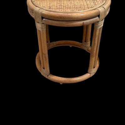 Pair of wicker side tables and magazine rack
