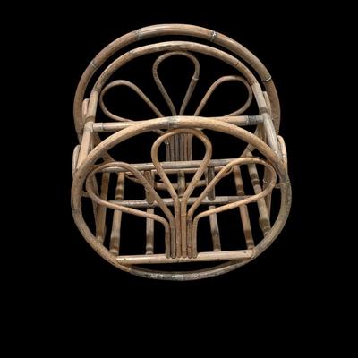 Pair of wicker side tables and magazine rack