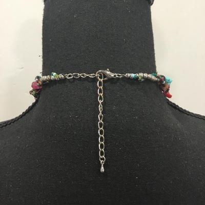 Beautiful multicolored shell, stone and glass statement necklace