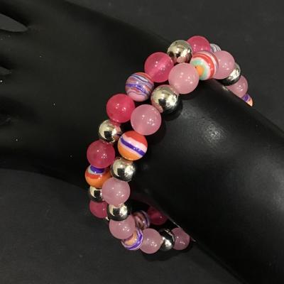 Beautiful pink beaded stretch bracelet set