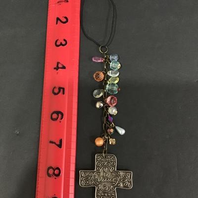 Cross pendant keychain with pretty rhinestones