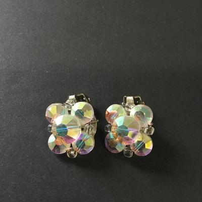 Vintage aurora borealis crystals clip on earrings
