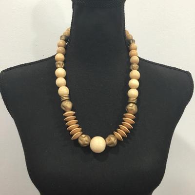 Large, chunky wooden bead statement, necklace