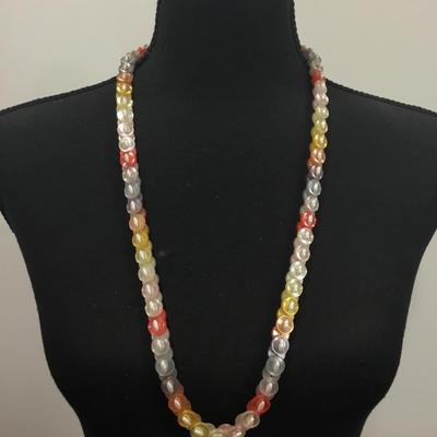 Vintage, multicolored button, faux, pearl necklace, unique