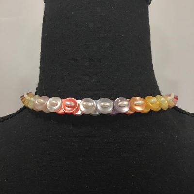 Vintage, multicolored button, faux, pearl necklace, unique