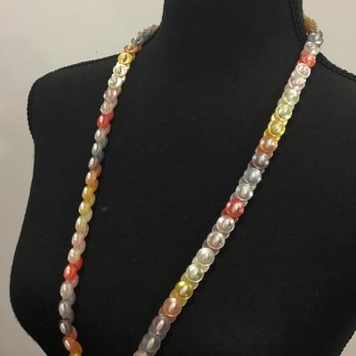 Vintage, multicolored button, faux, pearl necklace, unique