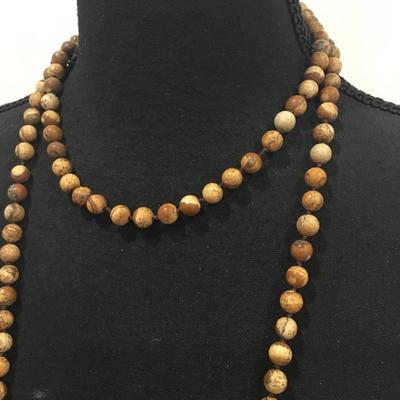 Long picture jasper stone bead necklace. Super cool looking very nice.