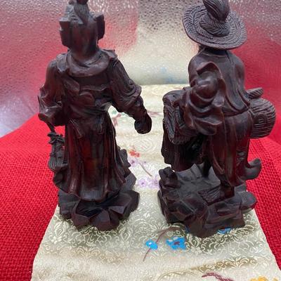 Sale Photo Thumbnail #175: 1 Fisherman  2.75 wide x 6 inches tall.  
Small chip on fisherman net
Enlarge the screen to see that the red spot is from the background, not a mark.

1 Warrior
2.5 inches wide x 6 inches tall

Retail for both pieces is $ 175
Very good condition