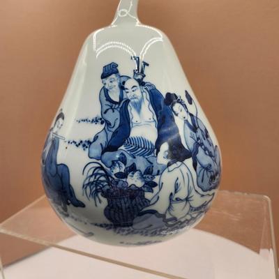 Sale Photo Thumbnail #191: Blue and white porcelain pear shape vase.  
Retails at $50