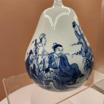 Sale Photo Thumbnail #192: Blue and white porcelain pear shape vase.  
Retails at $50