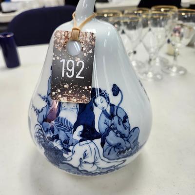 Sale Photo Thumbnail #195: Blue and white porcelain pear shape vase.  
Retails at $50