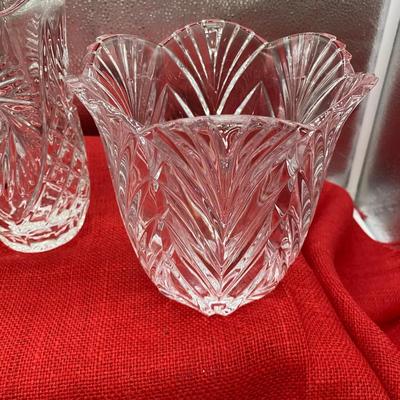 Sale Photo Thumbnail #203: Vintage crystal footed bowl, 7 inch diameter   
Handcut lead crystal pitcher, buzzstar pattern, made in Yugoslavia
Crystal ice bucket, Portico, 
All in good condition
Retail $140