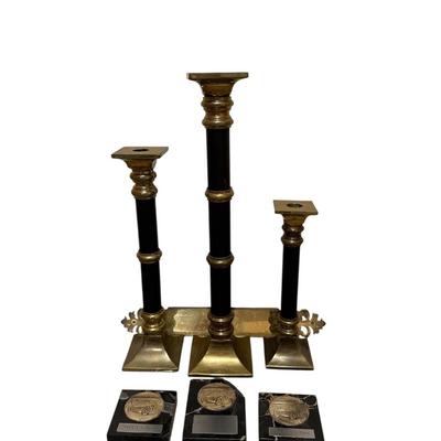 3 candlesticks and trophies