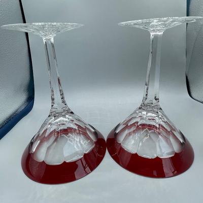 2 Simply Red Waterford Crystal Martini Glasses Signed