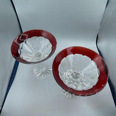 2 Simply Red Waterford Crystal Martini Glasses Signed