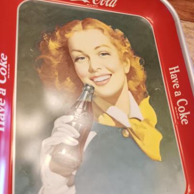 VINTAGE ROYAL CROWN COLA TIN THERMOMETER AND A COCA-COLA TRAY