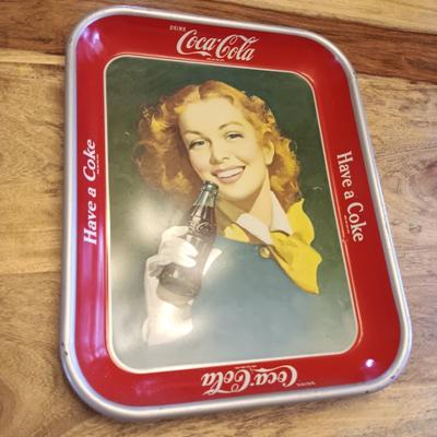 VINTAGE ROYAL CROWN COLA TIN THERMOMETER AND A COCA-COLA TRAY