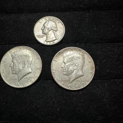 1966 & 1967 KENNEDY HALF DOLLARS AND 1964 QUARTER
