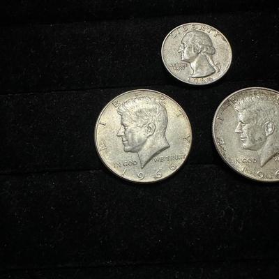 1966 & 1967 KENNEDY HALF DOLLARS AND 1964 QUARTER