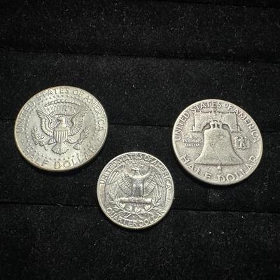 1969 KENNEDY HALF DOLLAR, 1951 FRANKLIN HALF DOLLAR AND 1964 QUARTER