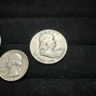 1969 KENNEDY HALF DOLLAR, 1951 FRANKLIN HALF DOLLAR AND 1964 QUARTER