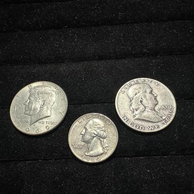 1969 KENNEDY HALF DOLLAR, 1951 FRANKLIN HALF DOLLAR AND 1964 QUARTER