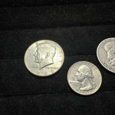 1969 KENNEDY HALF DOLLAR, 1951 FRANKLIN HALF DOLLAR AND 1964 QUARTER