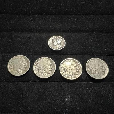 INDIAN HEAD BUFFALO NICKELS AND A MERCURY DIME