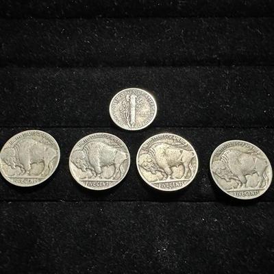 INDIAN HEAD BUFFALO NICKELS AND A MERCURY DIME
