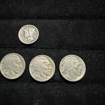 INDIAN HEAD BUFFALO NICKELS AND A MERCURY DIME