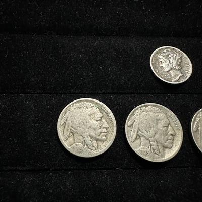 INDIAN HEAD BUFFALO NICKELS AND A MERCURY DIME