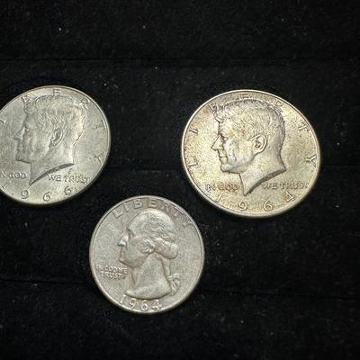 1964 KENNEDY HALF DOLLAR AND QUARTER PLUS 1966 KENNEDY HALF DOLLAR