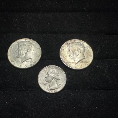 1964 KENNEDY HALF DOLLAR AND QUARTER PLUS 1966 KENNEDY HALF DOLLAR