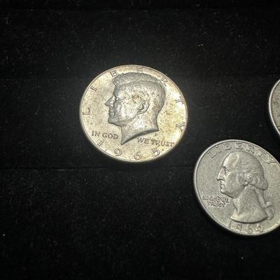 1965 KENNEDY HALF DOLLAR, 1963 FRANKLIN HALF DOLLAR AND 1964 QUARTER