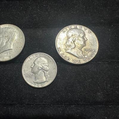 1965 KENNEDY HALF DOLLAR, 1963 FRANKLIN HALF DOLLAR AND 1964 QUARTER