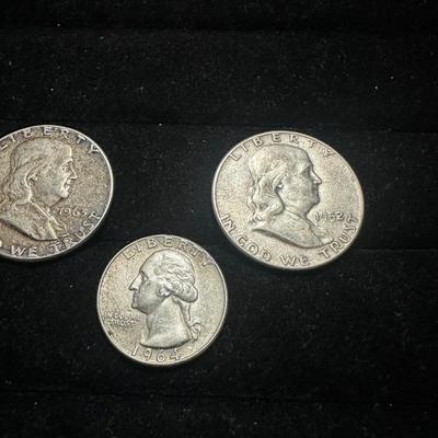 1952 & 1963 FRANKLIN HALF DOLLARS AND 1964 QUARTER